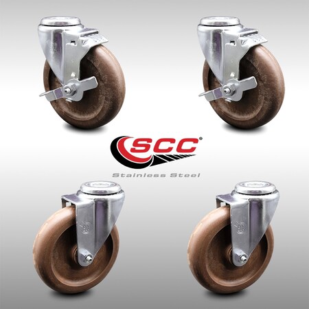Service Caster 4 Inch SS High Temp Glass Filled Nylon Swivel Bolt Hole Caster Set with 2 Brakes SCC-SSBH20S514-GFNSHT-2-TLB-2